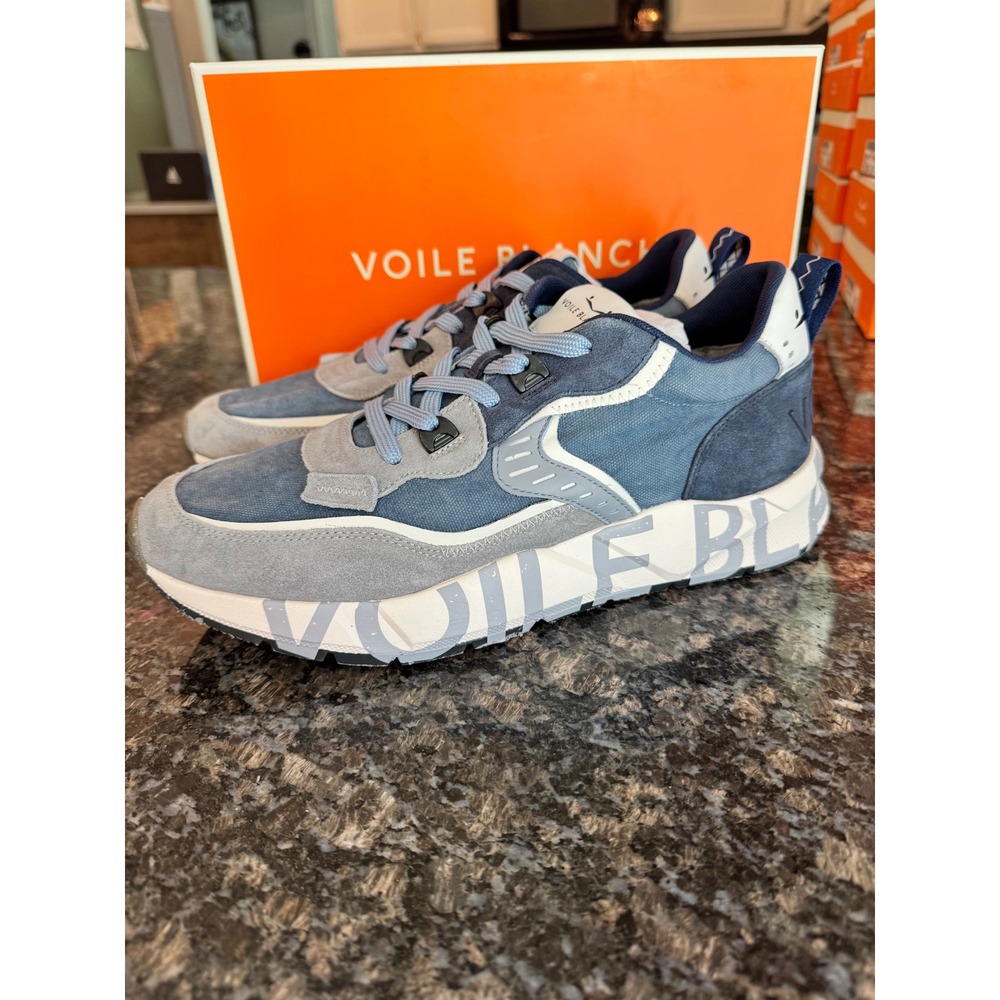 Voile Blanche Club01 Suede Washed Canvas Sneakers Grey Indigo Mens 44 NEW 10.5